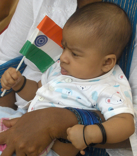 child with indian flag