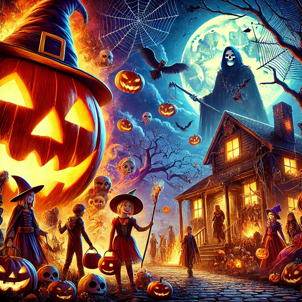 A vibrant Halloween-themed scene